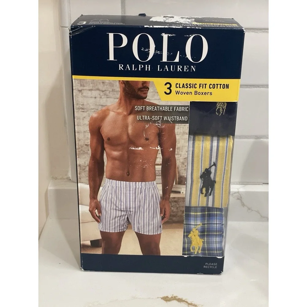 Polo Ralph Lauren Boxers Men XL‎ Classic Fit Cotton 3 Pack Plaid Stripe New